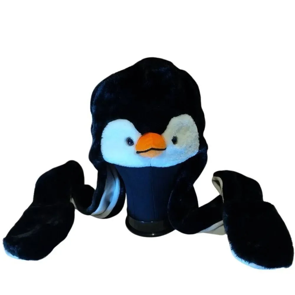 Fuzzy Warm Adult Penguin Hat with built in Scarf and Hand warmers