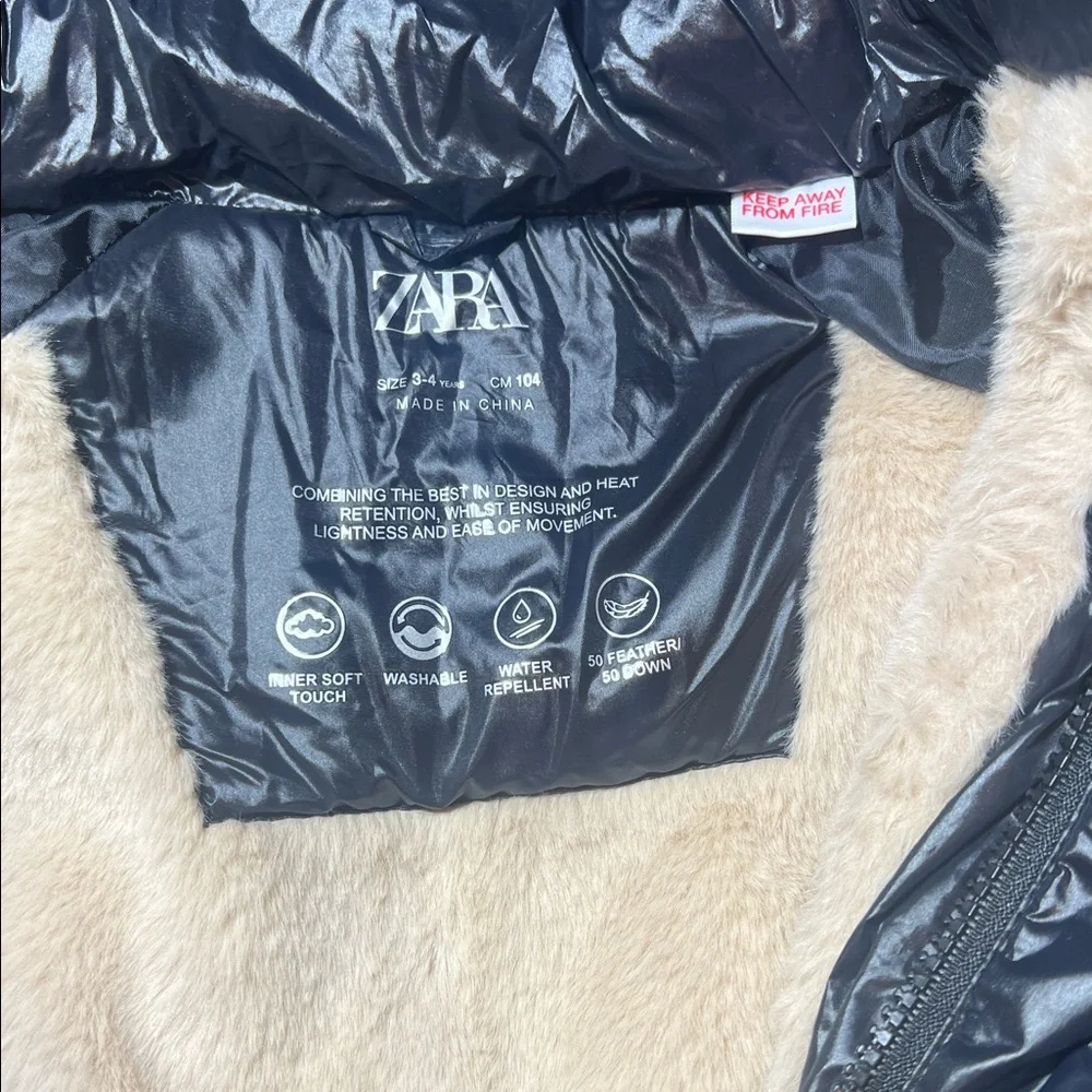 Zara Kids Water Repellent Hooded Down Puffer Coat Size 3-4Y
