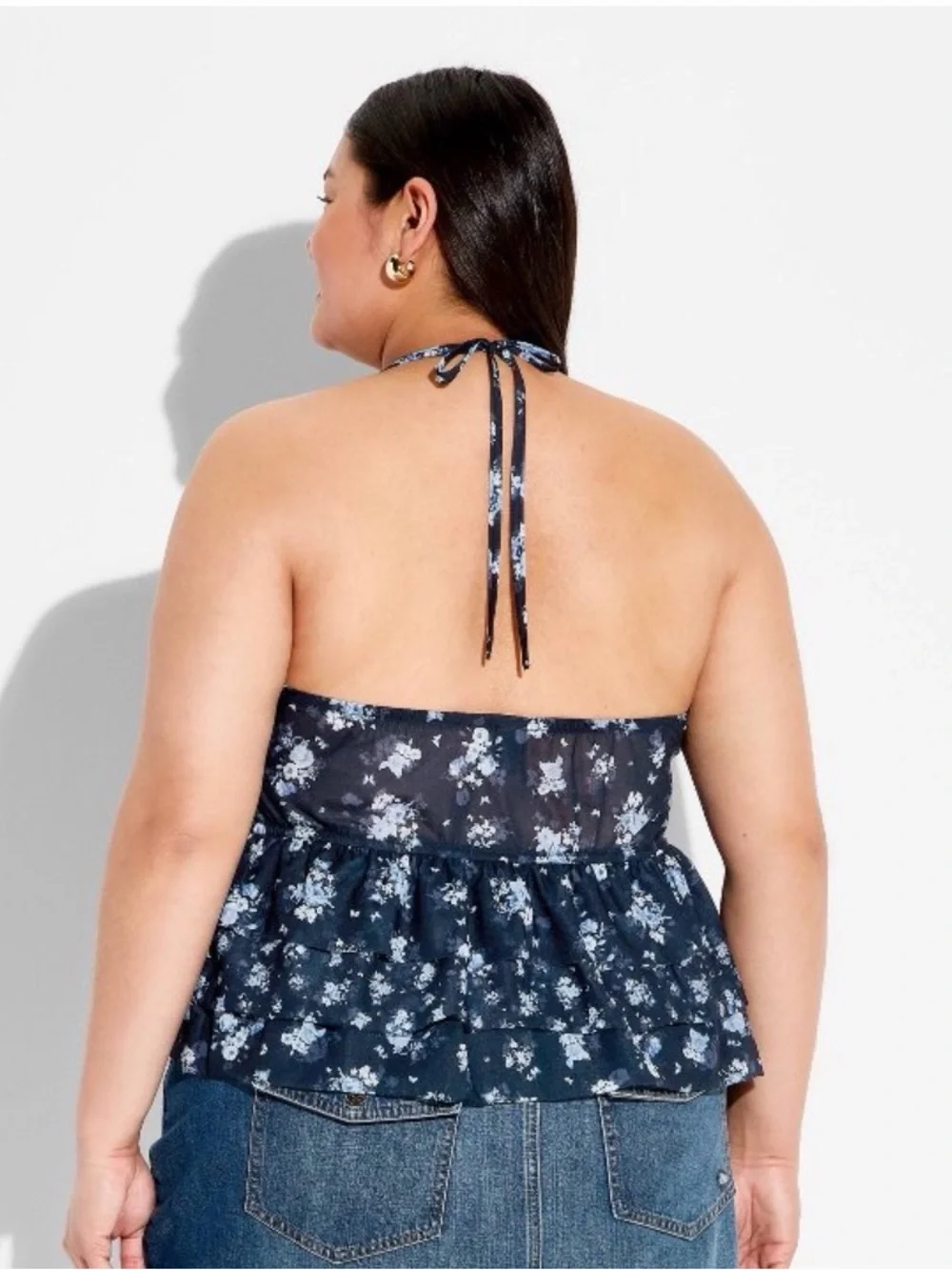 NWT! wild fable Navy Blue Floral Tiered Halter Camisole