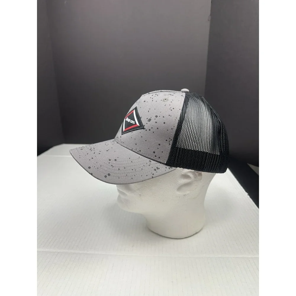 Snap-On Tool Paint Splatter Mesh Snapback Hat Gray Black Patch Logo