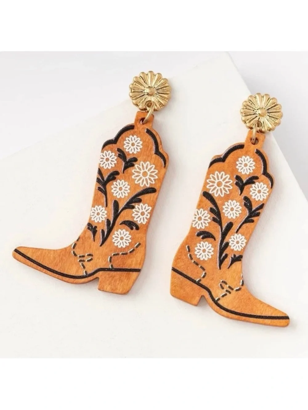 New Plunder Cowgirl Boot Floral Drop Earrings