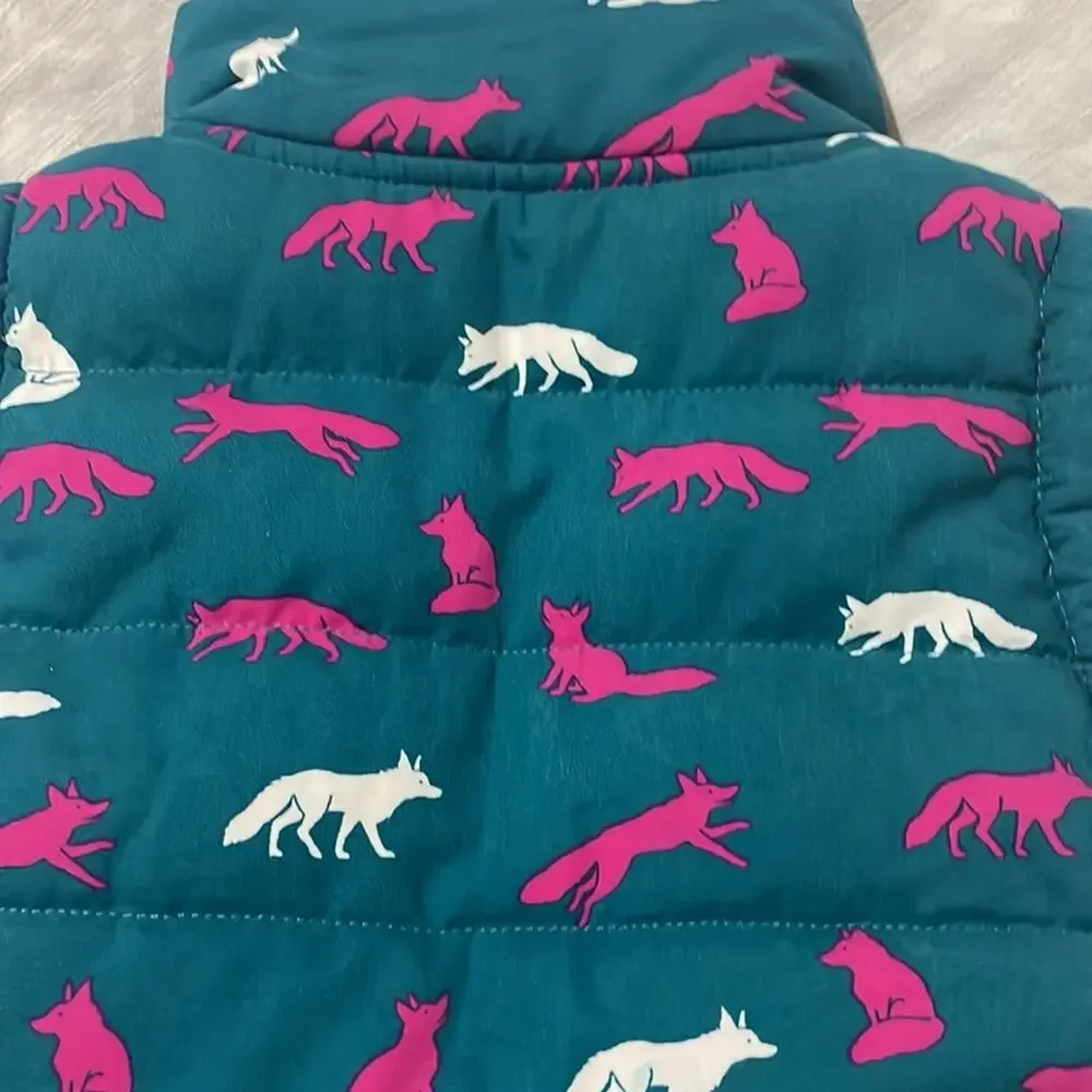 Hatley 5 green hot pink white fox vest ruffled hemline nwot