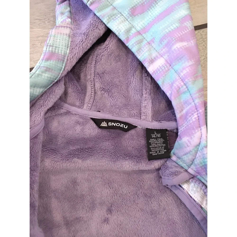 Snozu Girls Purple Teal Space Dye Full Zip Fleece Lined Hoodie Jacket -L 14/16