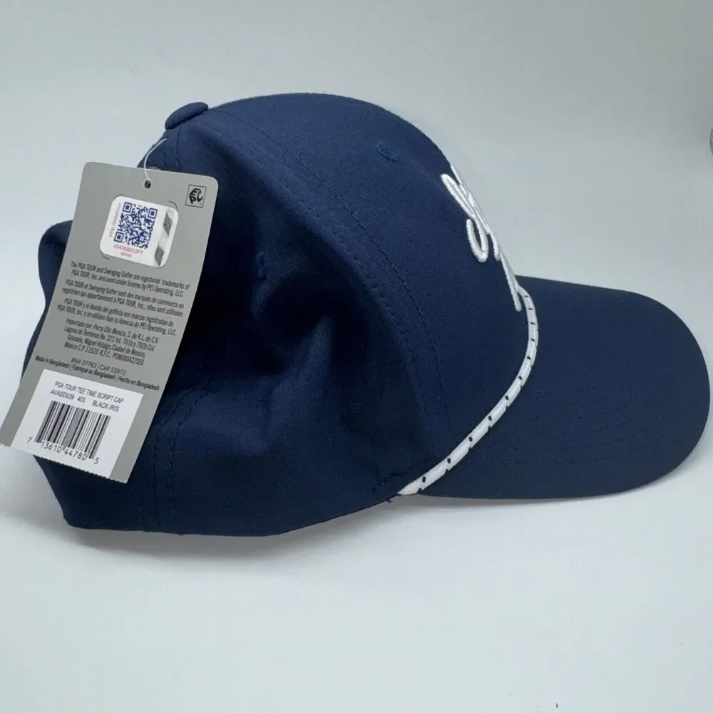 NEW PGA Tour It's Tee Time Script SnapBack Golf Hat Cap Blue Moisture‎ Wicking