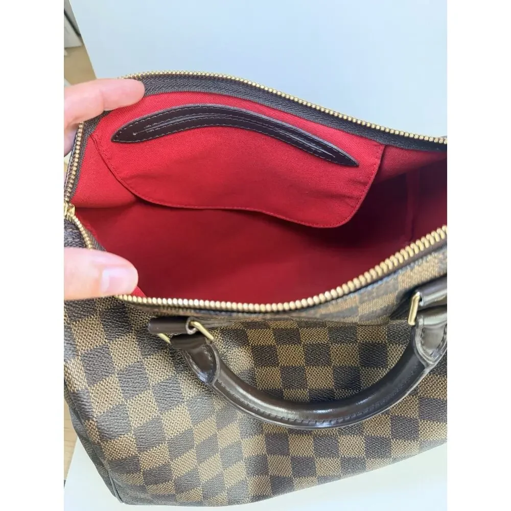 Louis Vuitton Speedy Bandouliere 30 Damier Ebene Brown Satchel Red Lining Lock