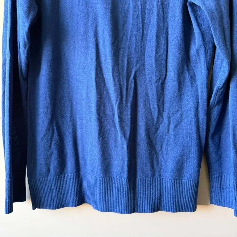 Tory Burch Cardigan Women Large Blue Merino Wool Logo Button V-Neck Sweater