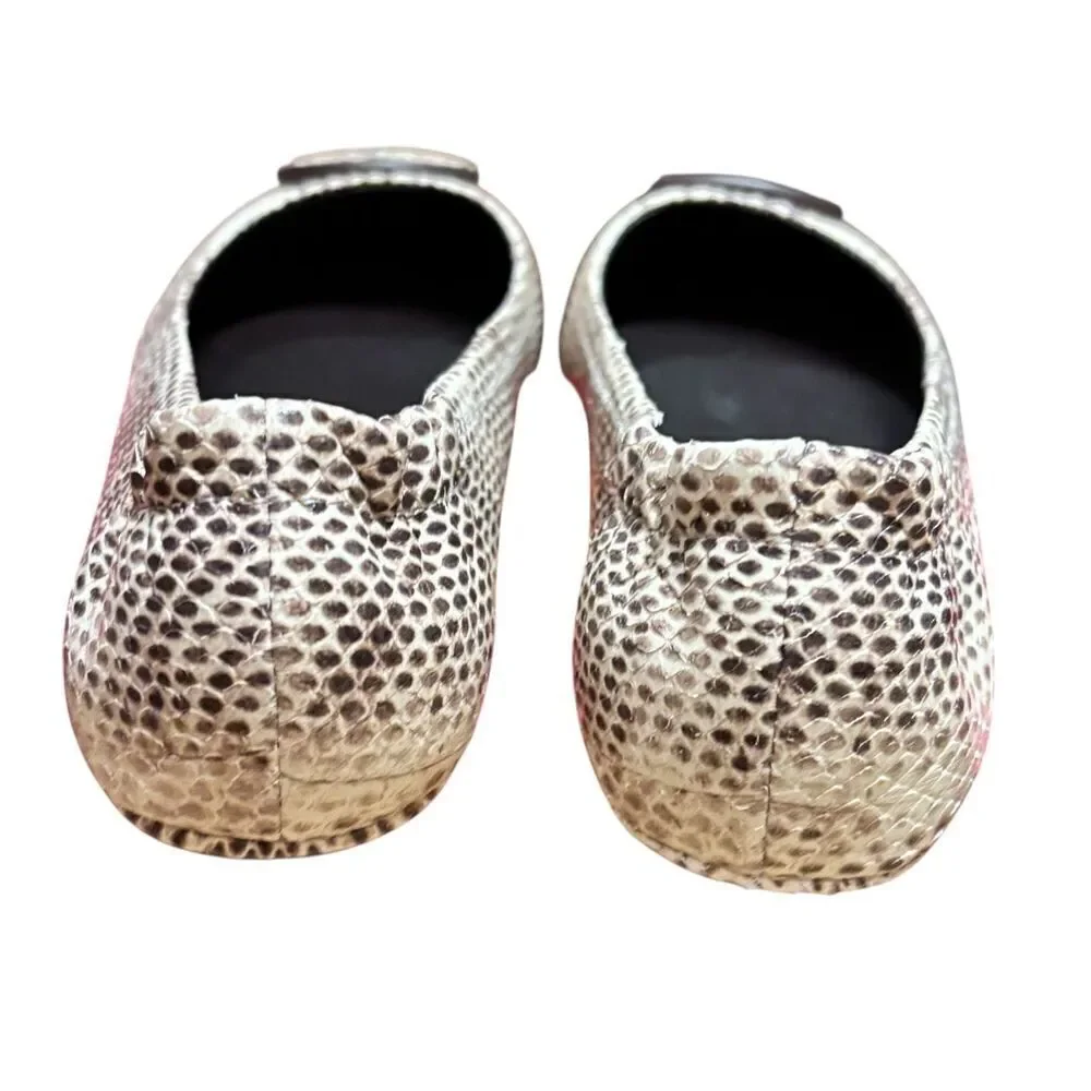 Tory Burch MINNIE TRAVEL BALLET STAMPED SNAKE LEATHER NWB Size 5