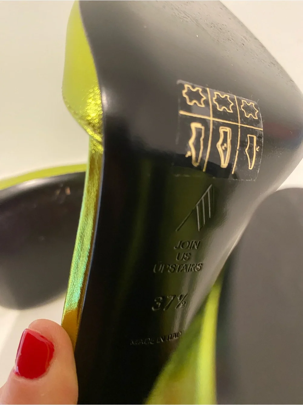 The Attico Luz Leather Metallic Lime Green Ankle-Strap Pumps, Size 7.5