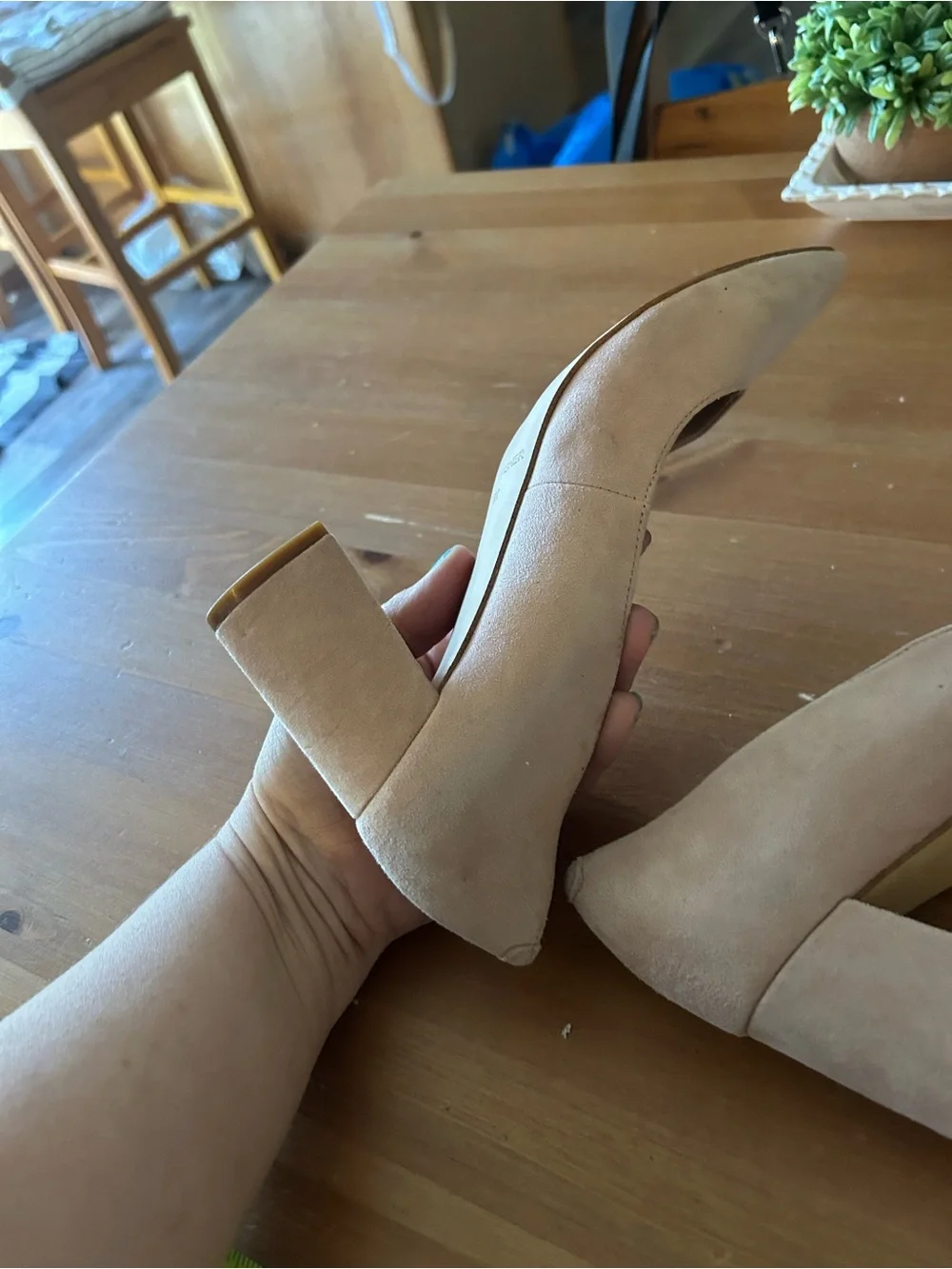 Marc Fisher Claire Heels, Light Natural Genuine Suede Pumps, Block Heel Size 6