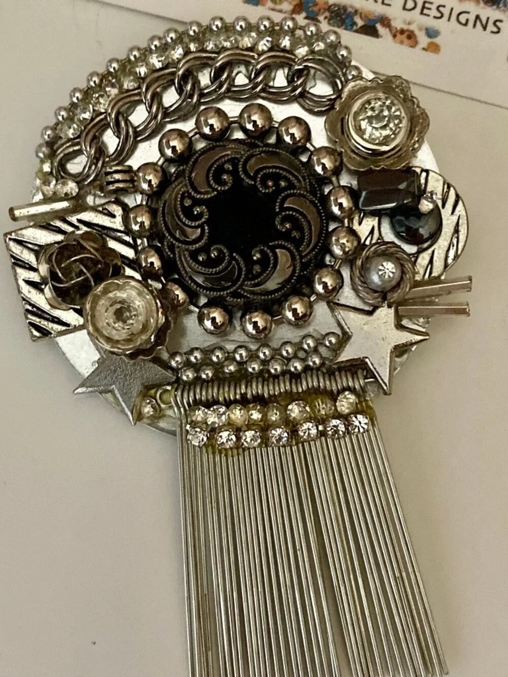 ONE OF A KIND BROOCH MADE FROM ASSORTED SILVER FINDINGS-LOCALY MADE IN USA