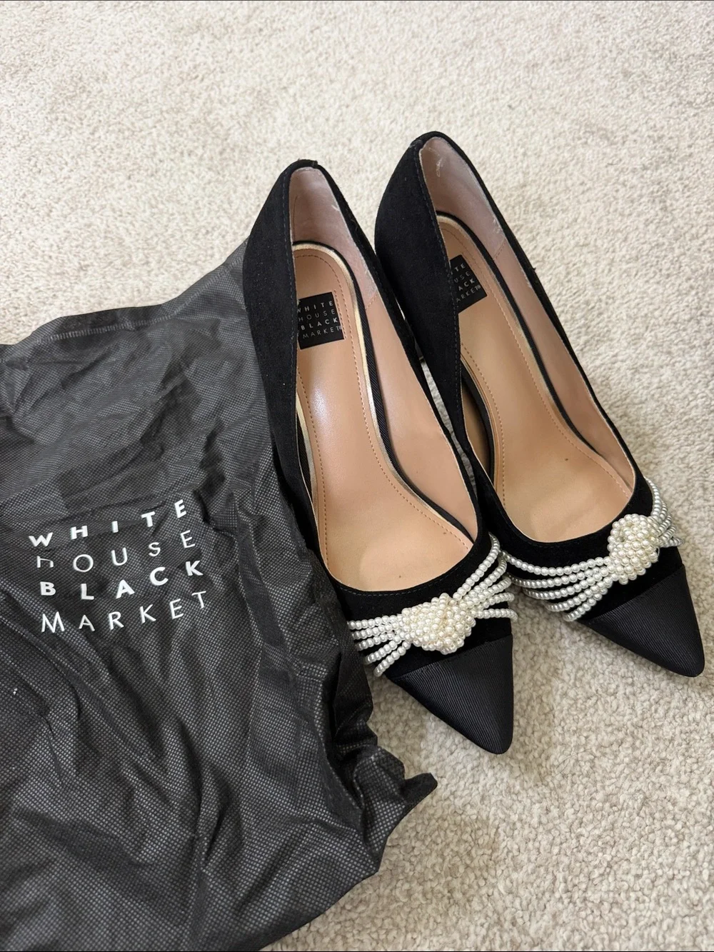 White House Black Market Black Pearl-Embellished Pointed Toe Pumps