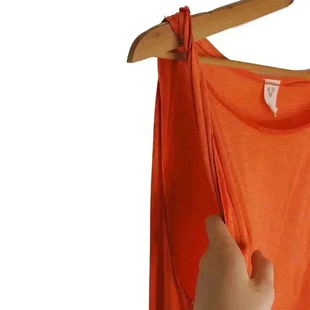NWT Free People Orange Asymmetrical Burnout T Shirt Top Women's Size S