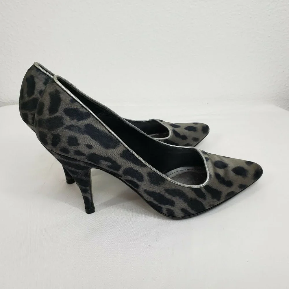Zara Woman Heels Court Dress Pumps Size 39 Black Silver Cheetah‎ Print