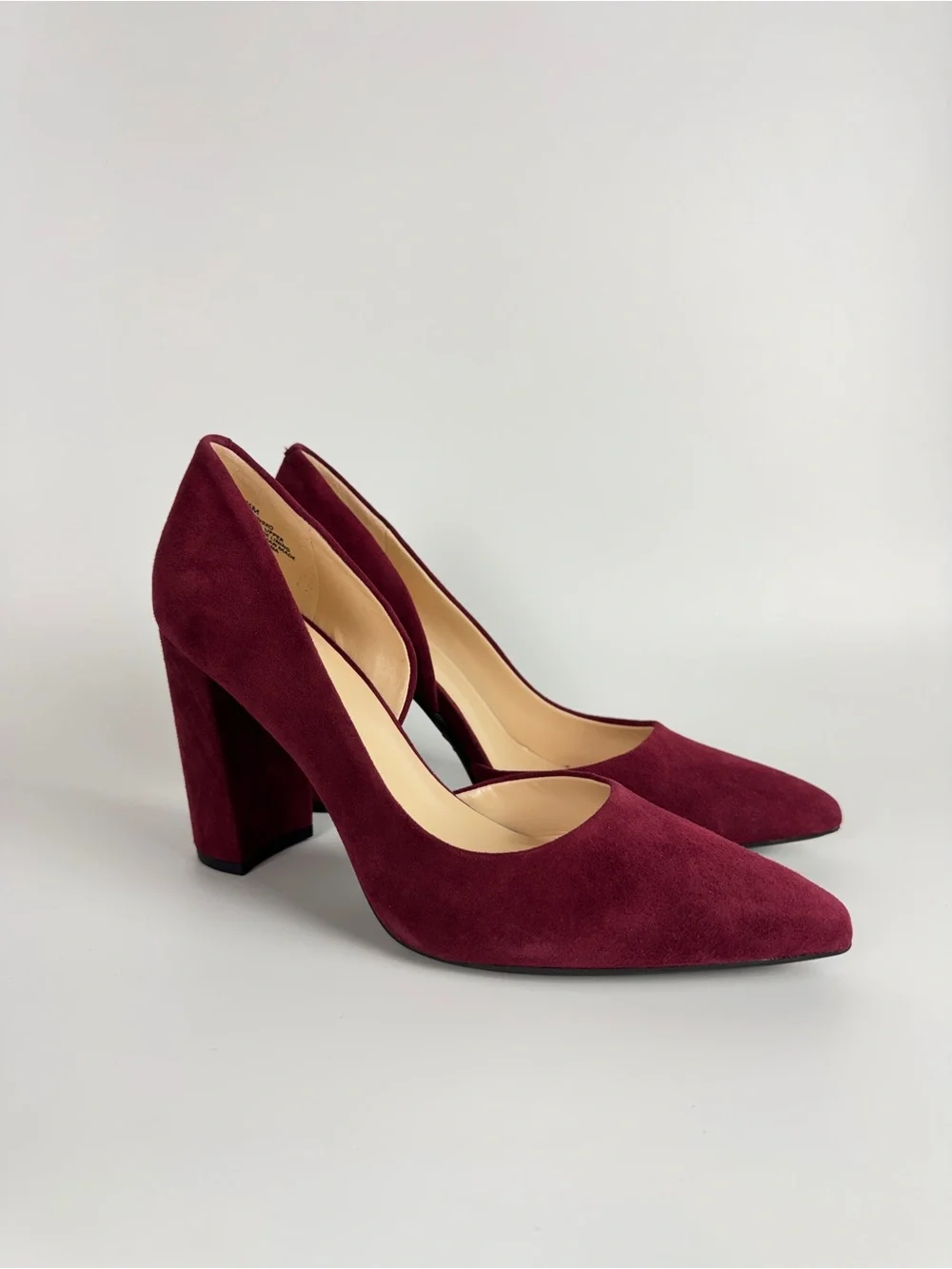 Nine West Burgundy Suede Pointed Block Heel Pumps