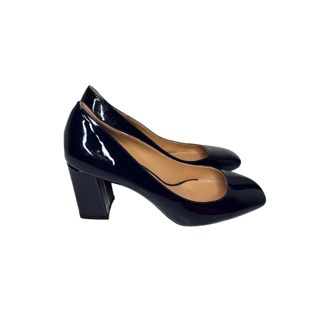 Wayderns Vintage Patent Leather Navy Blue Block Heel Pumps Womens 8.5 NIB