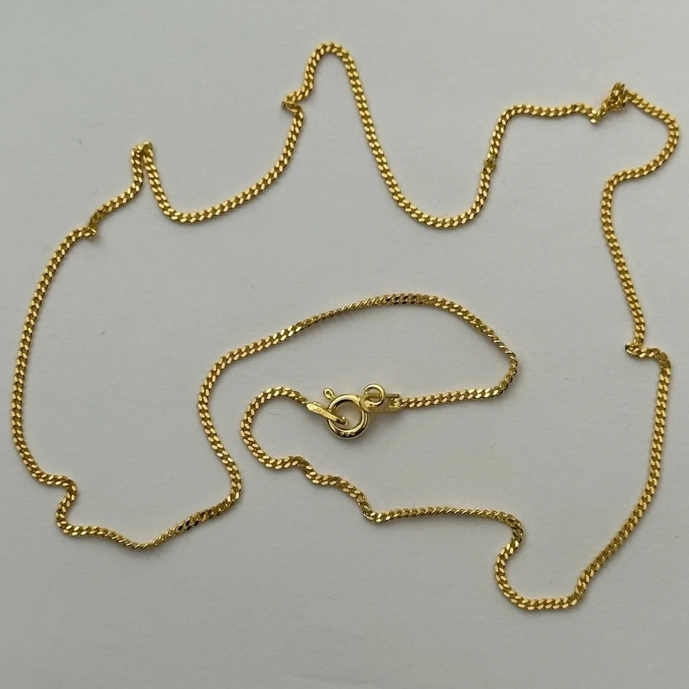 925 Silver 19.5” 1mm necklace cuban chain 18k yellow gold plated Unisex