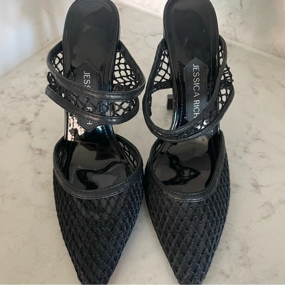 New! Jessica Rich Ysabelle Fishnet Pointed Toe Heels in‎ Black Sz 37 US 6.5