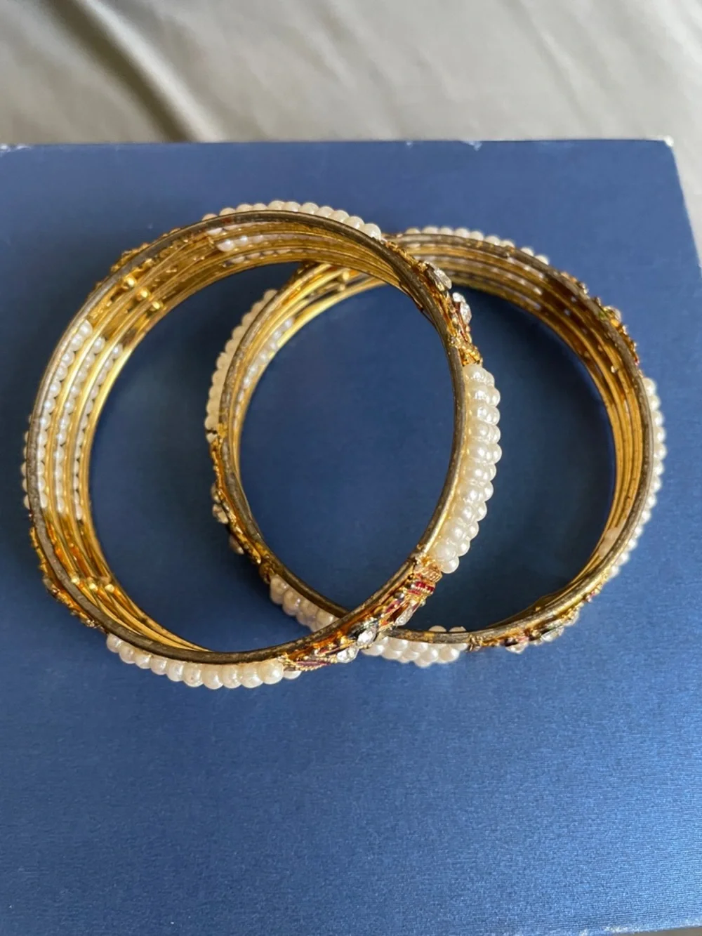 Pearl and Kundan Gold-Plated Bangle Set - White