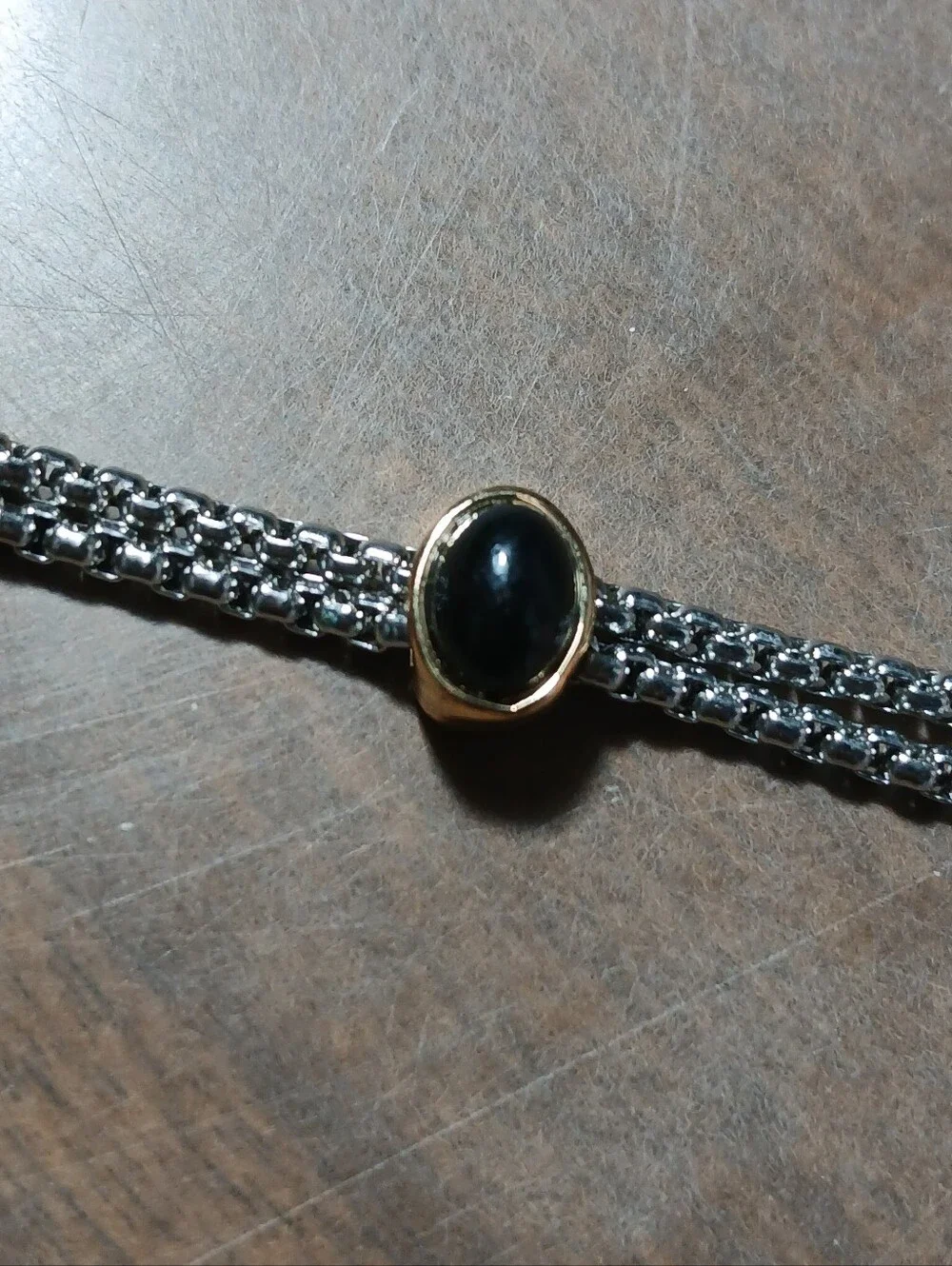 Silver Tone Bracelet With black onyx stones magnetic clasp