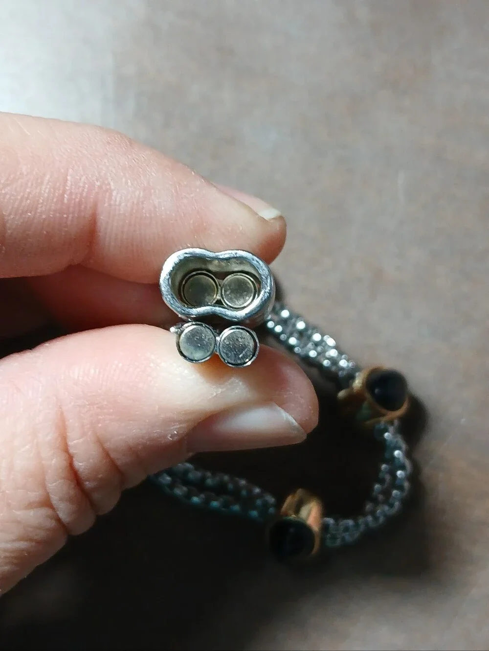 Silver Tone Bracelet With black onyx stones magnetic clasp
