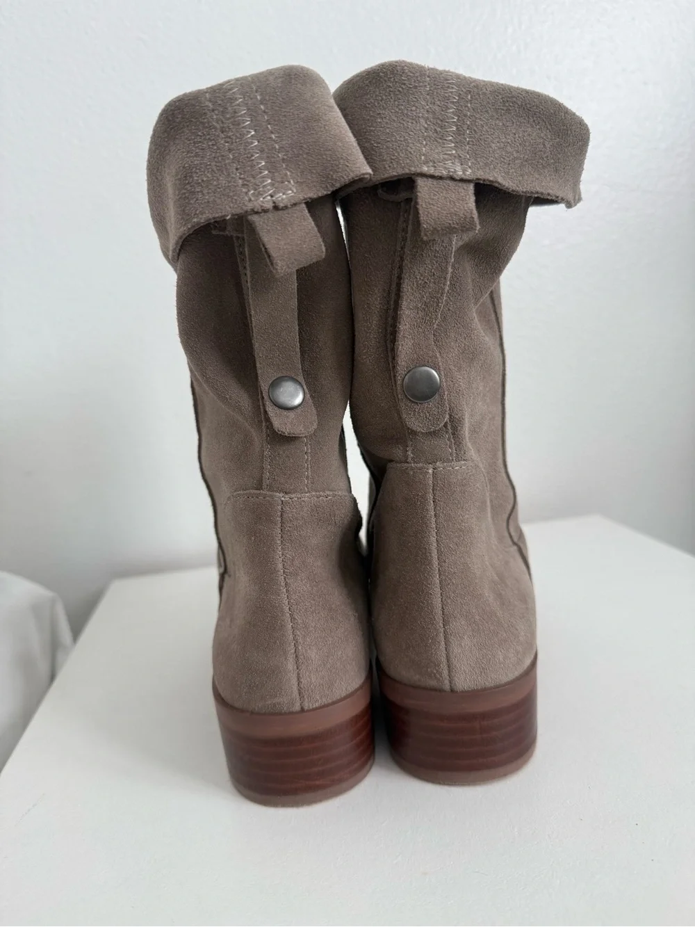 Sole Society Taupe Suede Fold-Over Ankle Boots
