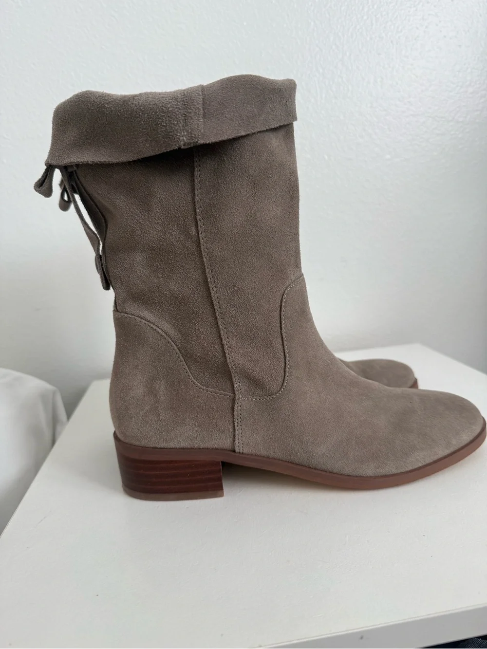 Sole Society Taupe Suede Fold-Over Ankle Boots