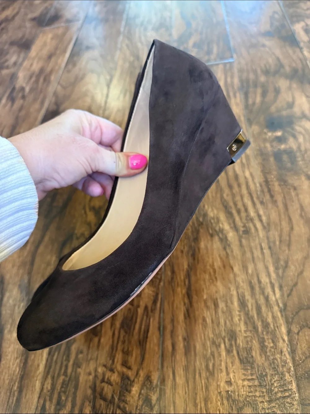 Tory Burch Astoria brown suede wedges, size 10.5