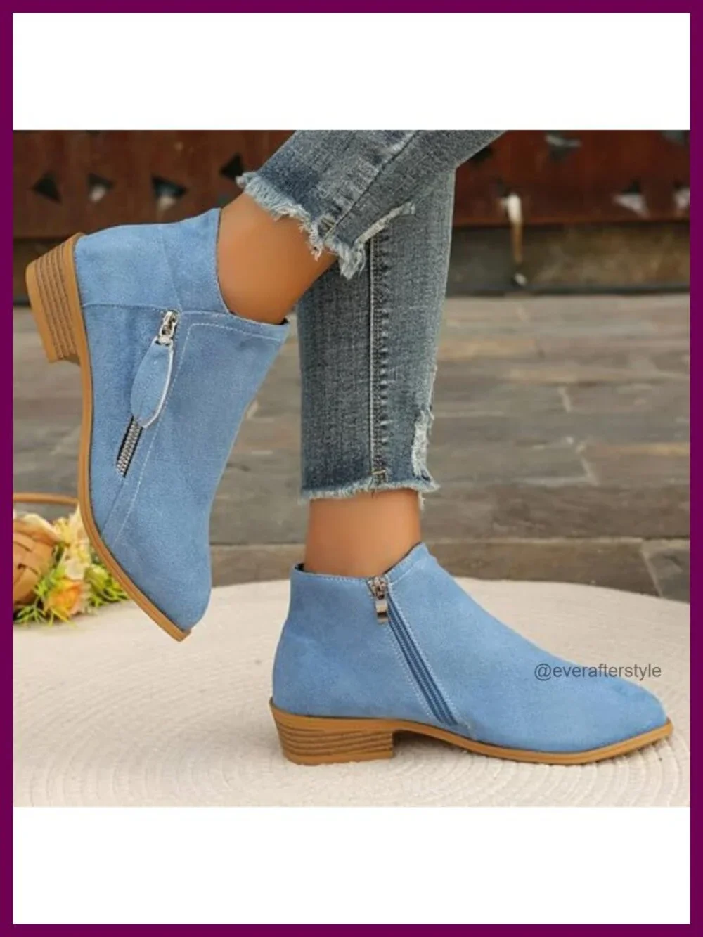 Faux Suede Chunky Heel Ankle Boots with Side Zipper Pointed Toe Retro Low Block