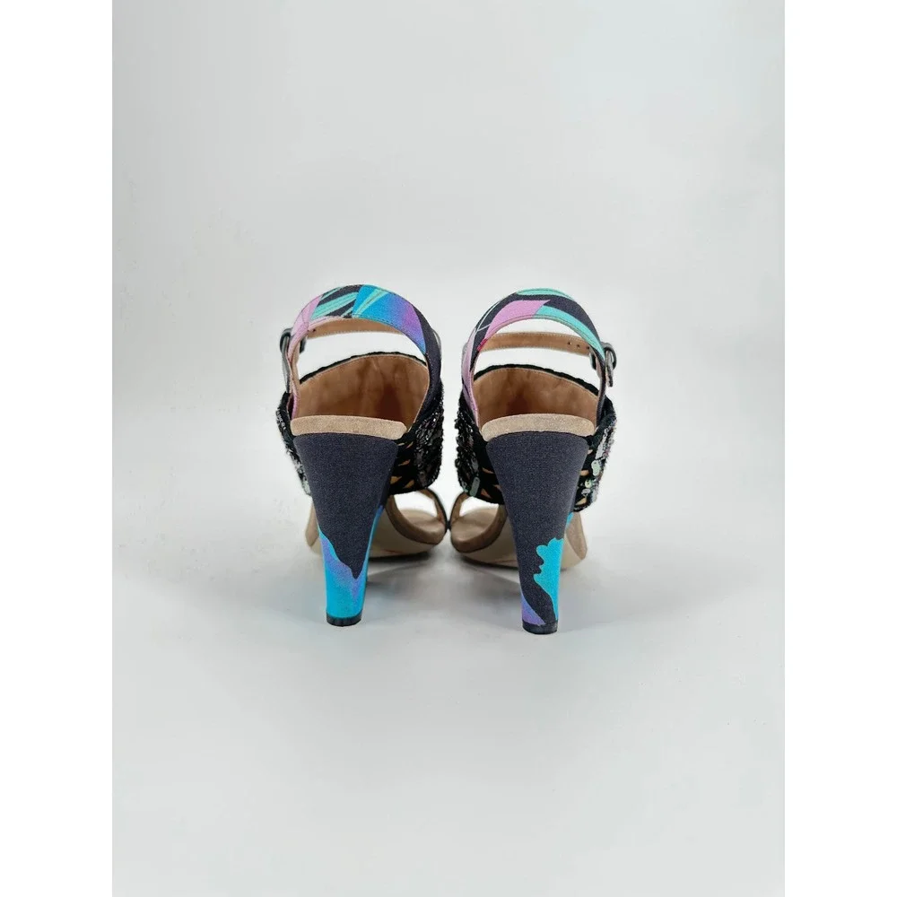 Dries Van Noten SS11 Sequin Embellished Iridescent Block Heel Sandals 36 / US 6