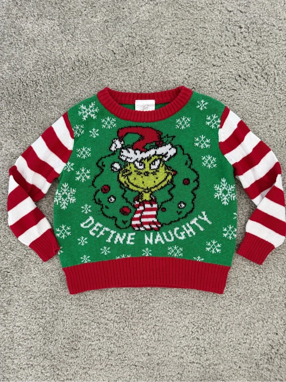 Dr. Seuss Green Red White 'Define Naughty' Grinch Holiday Sweater