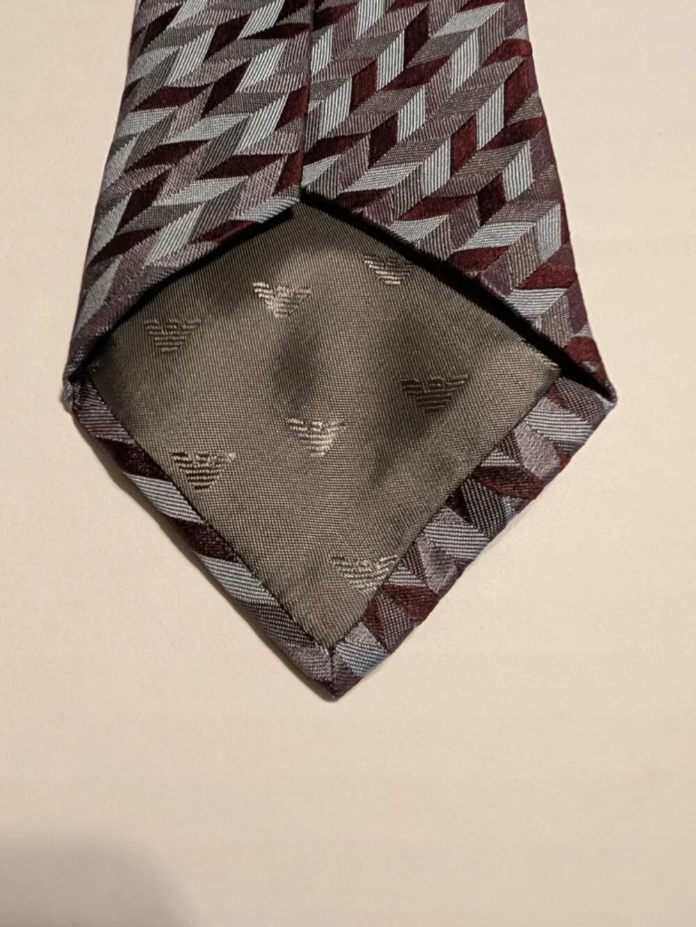 Emporio Armani Burgandy and Grey Geometric Pattern Tie Made in Italy NWT