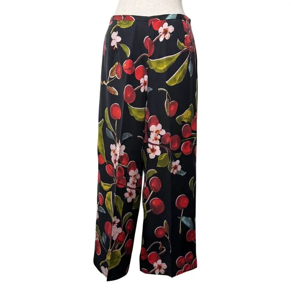 Vintage Hawaiian Kula Kula Silk Cherry Tropical Print Matching Set Summer
