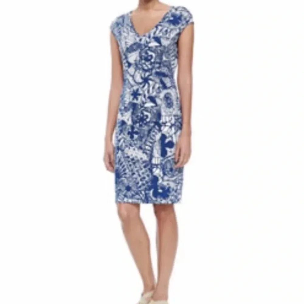 Tory Burch Baltic Sea Dream Catcher V-Neck Cap Sleeve Midi Dress Size XS