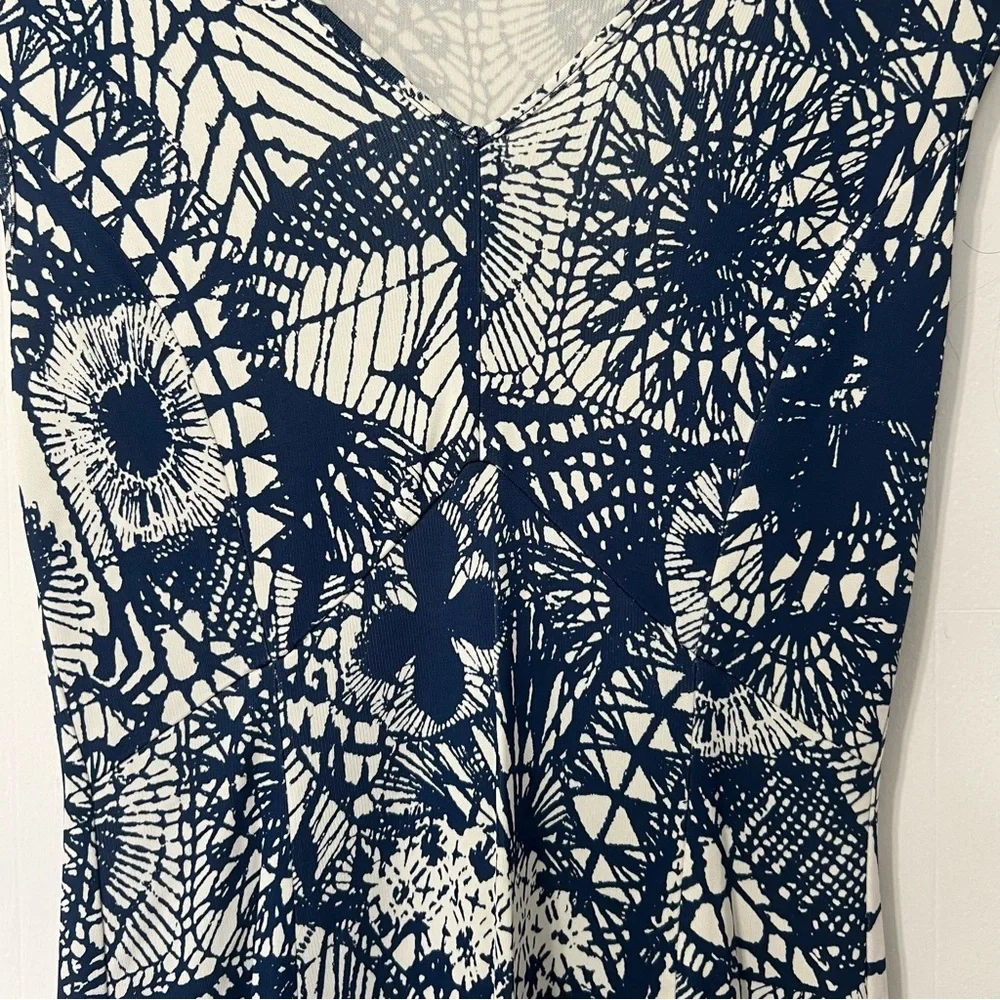 Tory Burch Baltic Sea Dream Catcher V-Neck Cap Sleeve Midi Dress Size XS