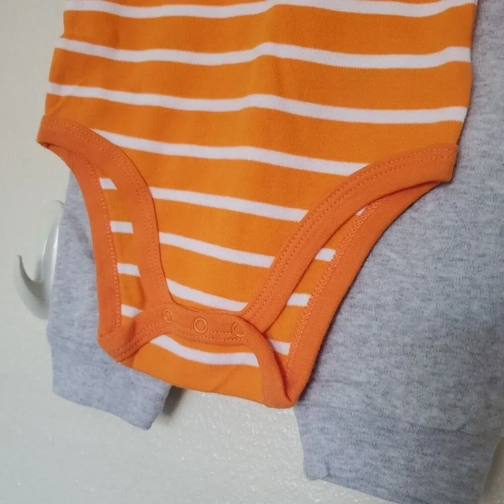 Little Me Tiger Striped Orange Bodysuit Gray Pants + Hat 9 Months Baby Boy