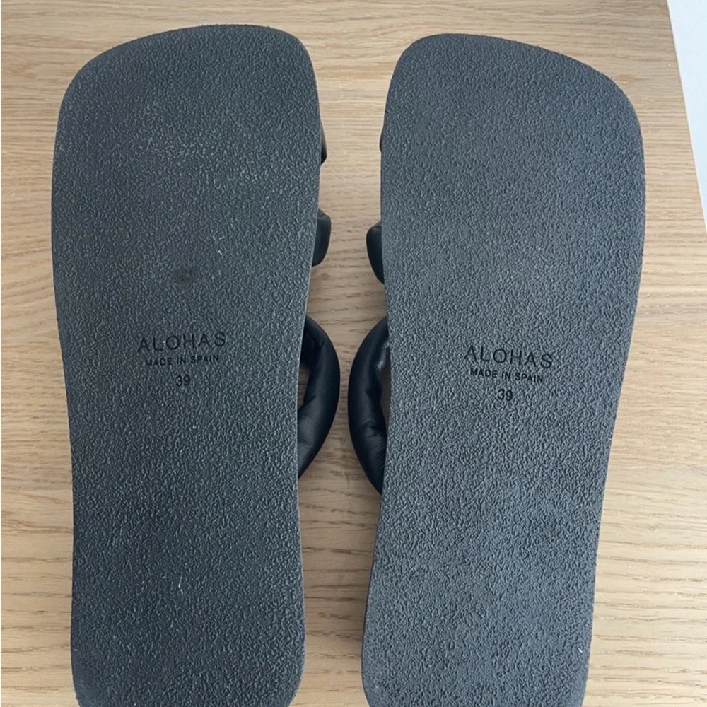 Alohas Slip on Cross Sandal Black Leather Cross-Strap Slide Sandals 39