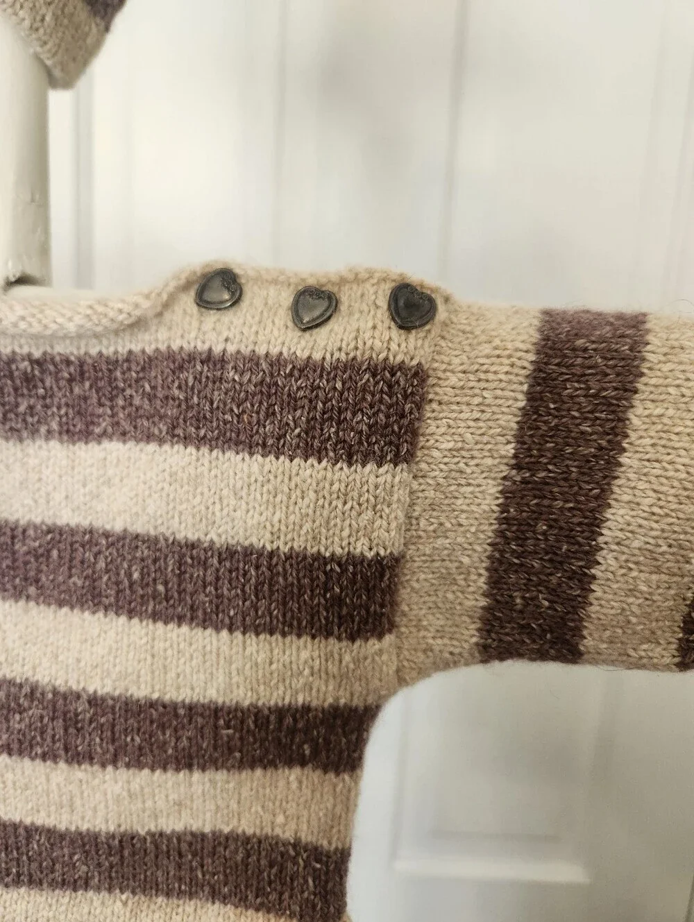 100% American Cashmere Grape Striped Baby Sweater + Square Pom Pom Hat Sz 3-6 Mo