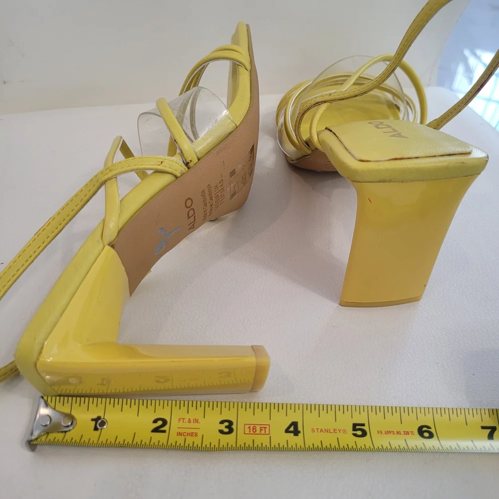 Aldo Yellow Strappy Square Toe Triangle Heels Womens Size US7 / EUR 37.5