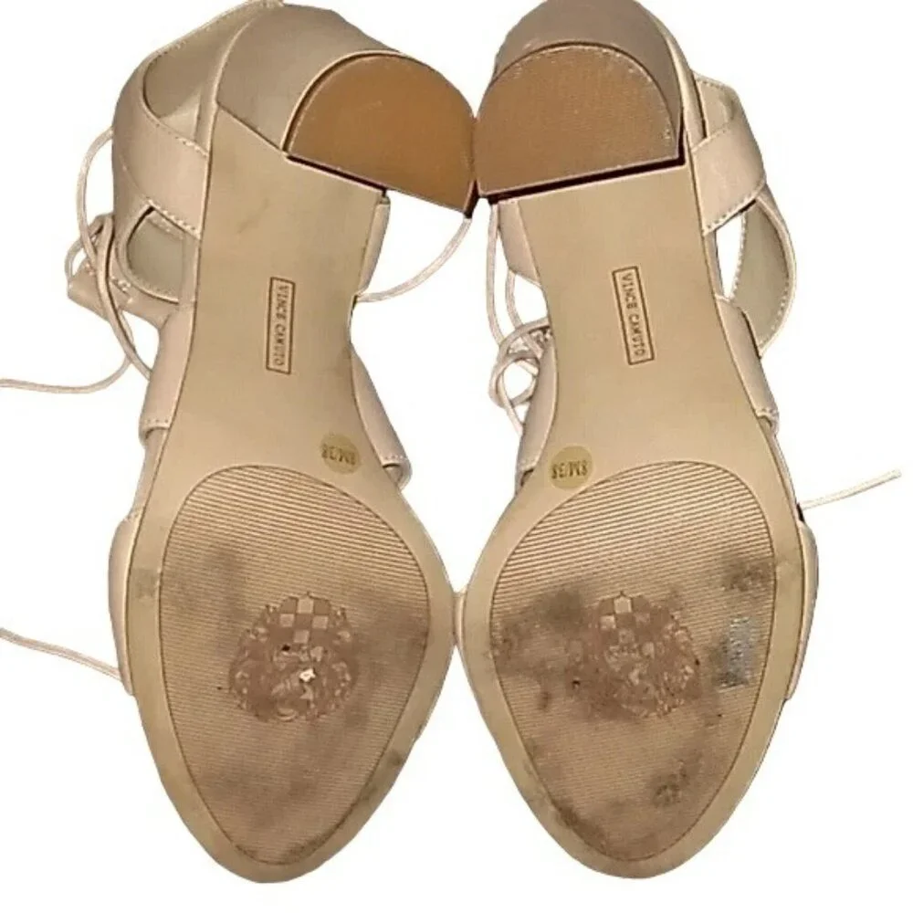 Vince Camuto Beige Leather Lace Up Heels