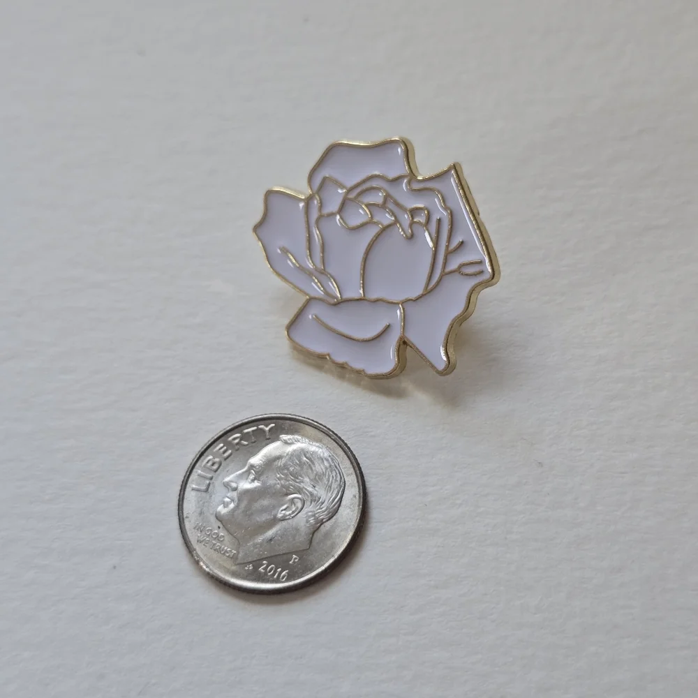 Gold-Trim White Rose Enamel Pin