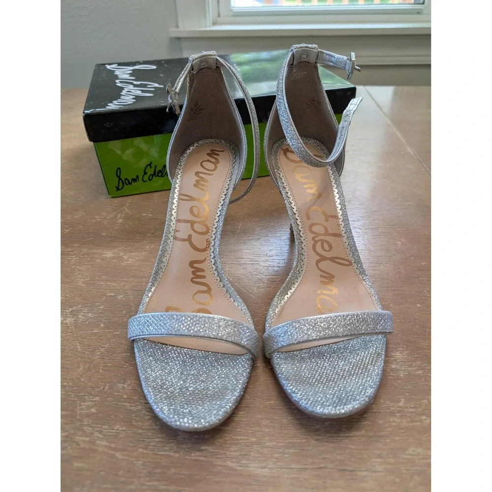 Sam Edelman Patti Silver Mesh Stiletto‎ Ankle Strap Sandals Heels Womens 8.5 M