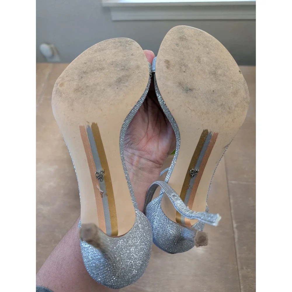 Sam Edelman Patti Silver Mesh Stiletto‎ Ankle Strap Sandals Heels Womens 8.5 M
