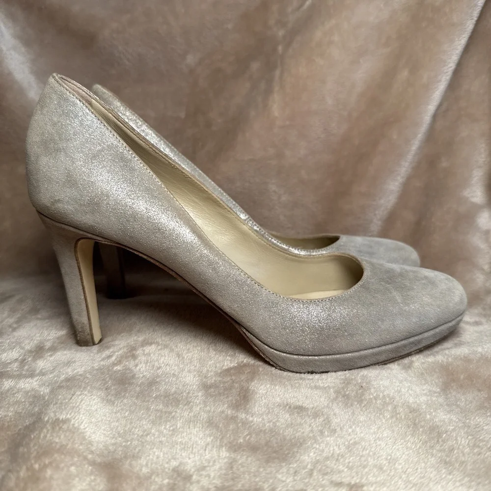 Hobbs London Pumps Women 40.5 Champagne Silver Shimmer Suede Italy Classic Gala