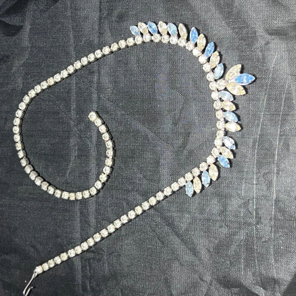 Crystal Drop Necklace with Blue and Champagne Stones