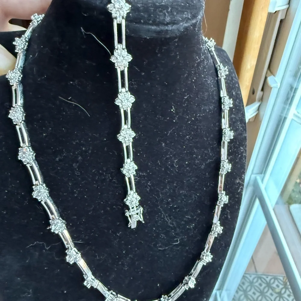Nolan Miller Silver Crystal Necklace & Bracelet Set