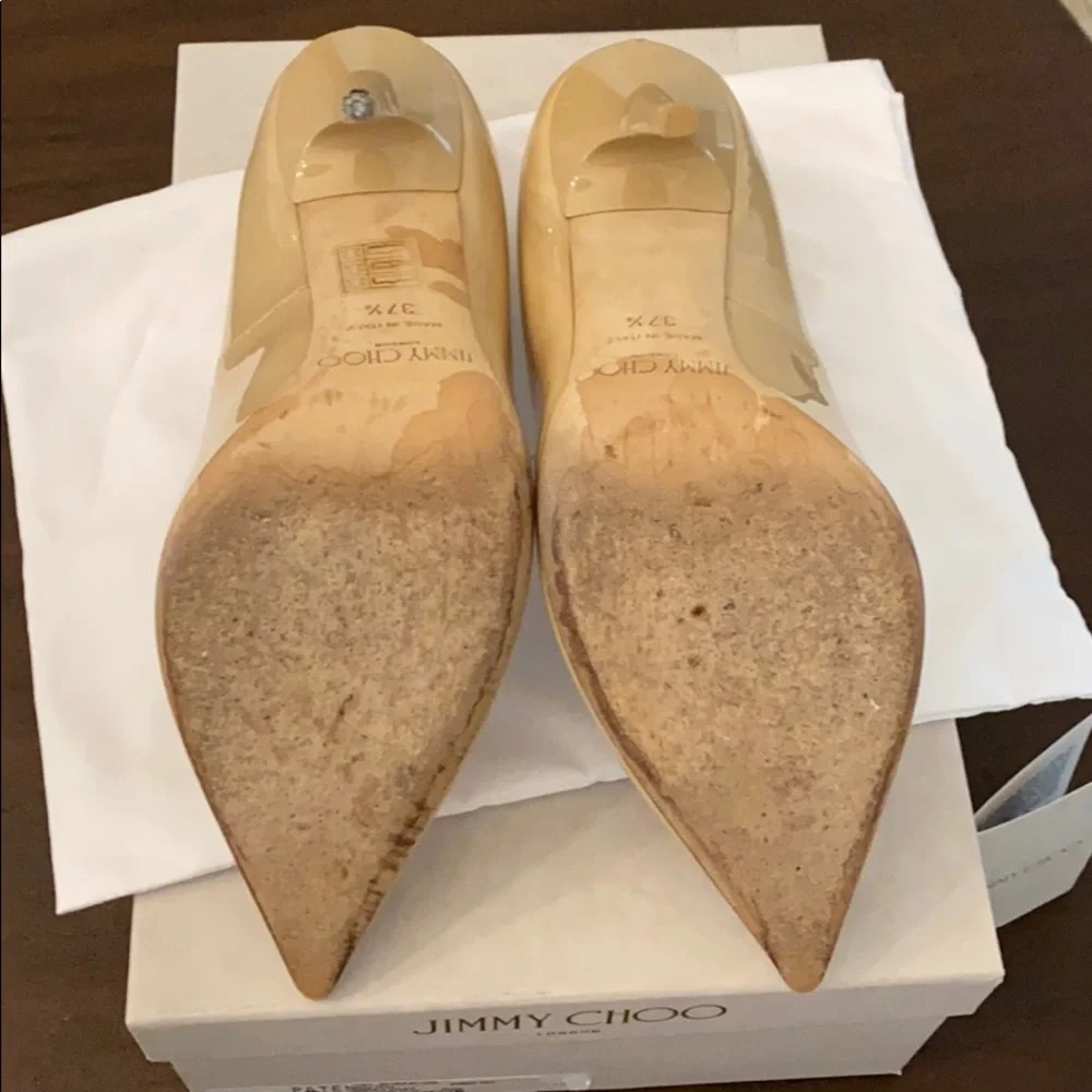 Jimmy choo anouk 37.5 nude patent 120mm pump