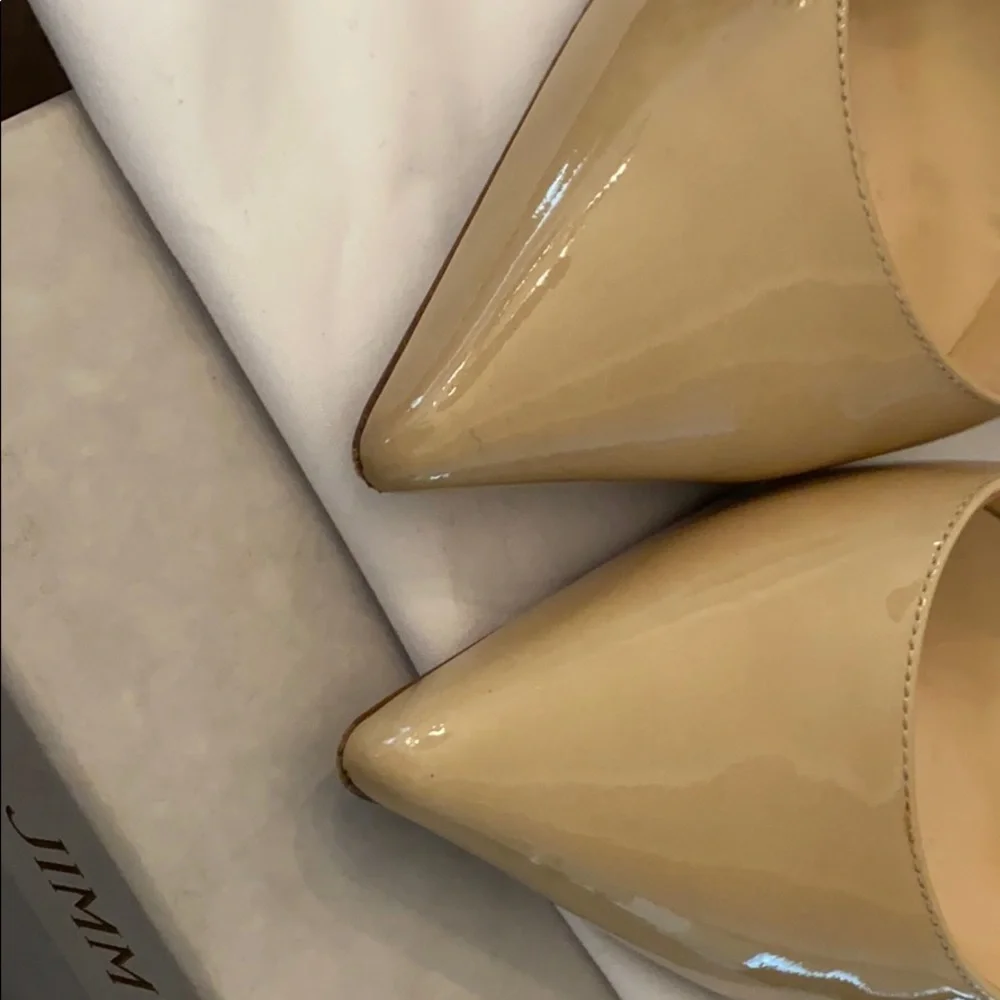 Jimmy choo anouk 37.5 nude patent 120mm pump
