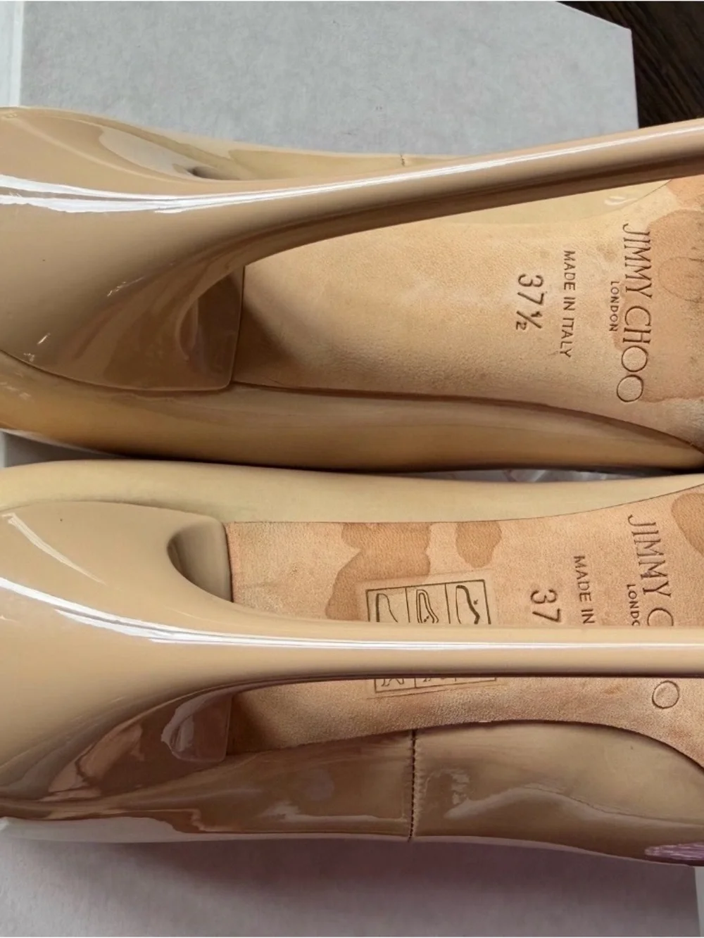 Jimmy choo anouk 37.5 nude patent 120mm pump