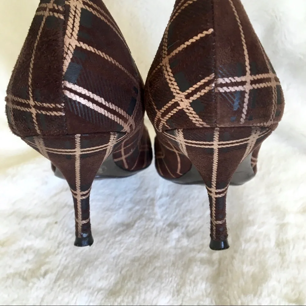 BCBGirls Plaid Brown Suede Heels