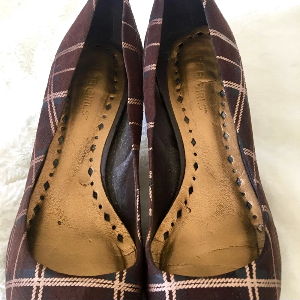 BCBGirls Plaid Brown Suede Heels